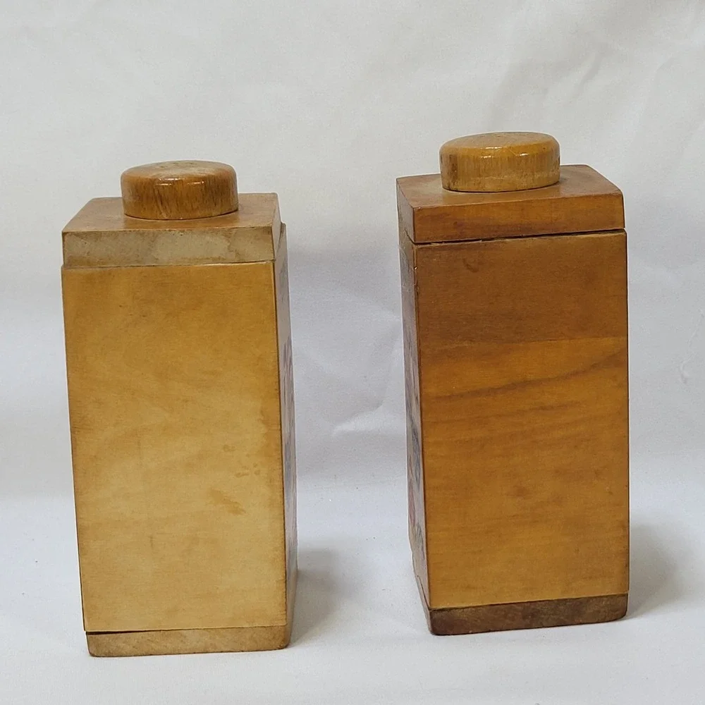 Vintage Japan Salty Peppy Wood Rooster Salt Pepper Shakers MCM Kitsch 5.5in